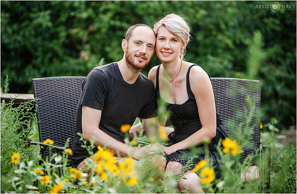 Couples Photo at their backyard garden at home in Commerce City Colorado 