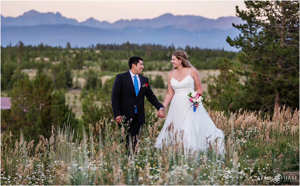 Happy bride and groom portrait at Snow Mountain Ranch