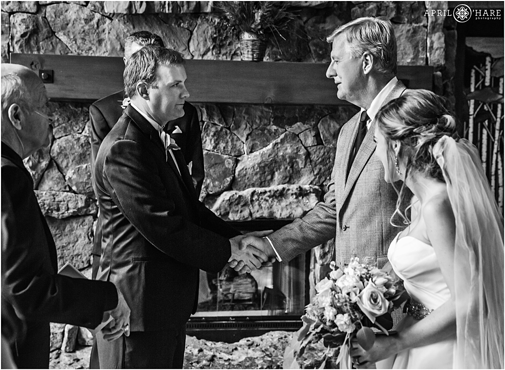 B&W Wedding Photojournalism Indoor Home Wedding Ceremony in Breckenridge