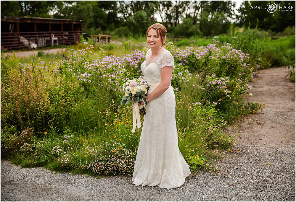 Full length bridal portrait at her Littleton Garden Wedding