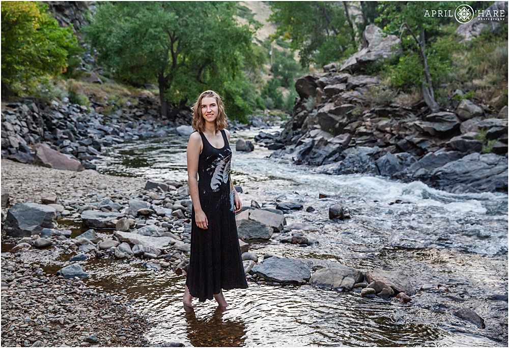 Senior in the cold water of Clear Creek Canyon in Colorado