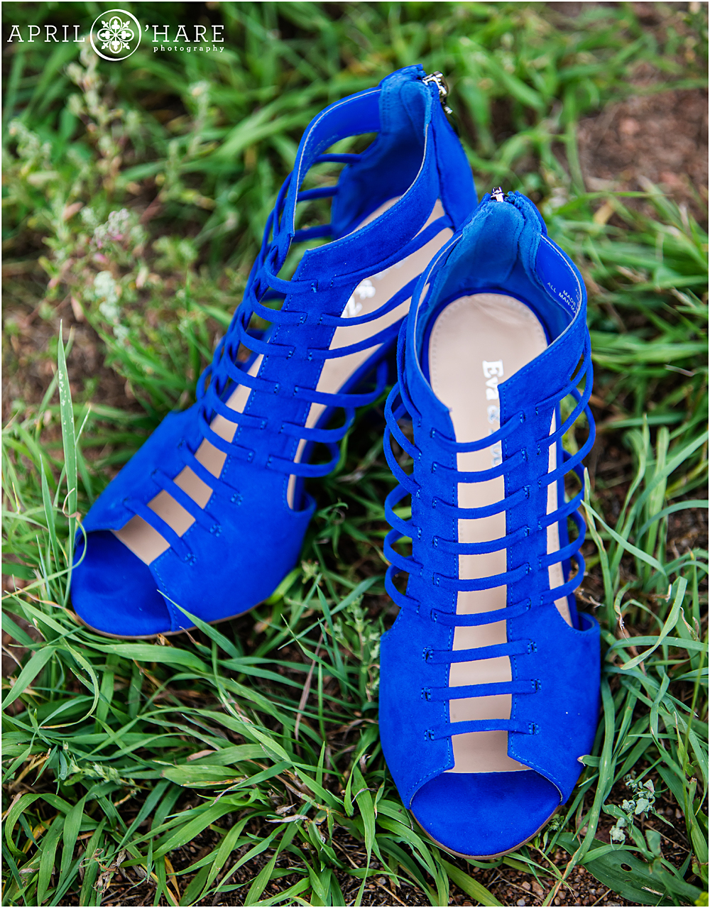 Bright Blue High Heels at a Colorado Mountain Wedding at Wedgewood Mountain View Ranch