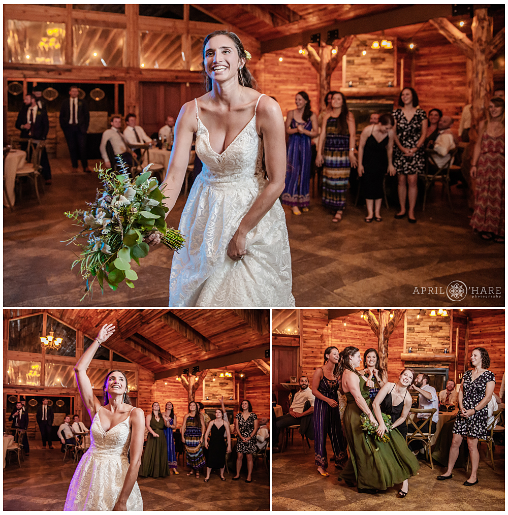 Bride throws her bouquet at Wedgewood Weddings Mountain View Ranch