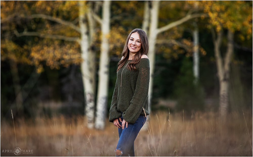 Beautiful fall color scenery in Colorado for a high school photography session