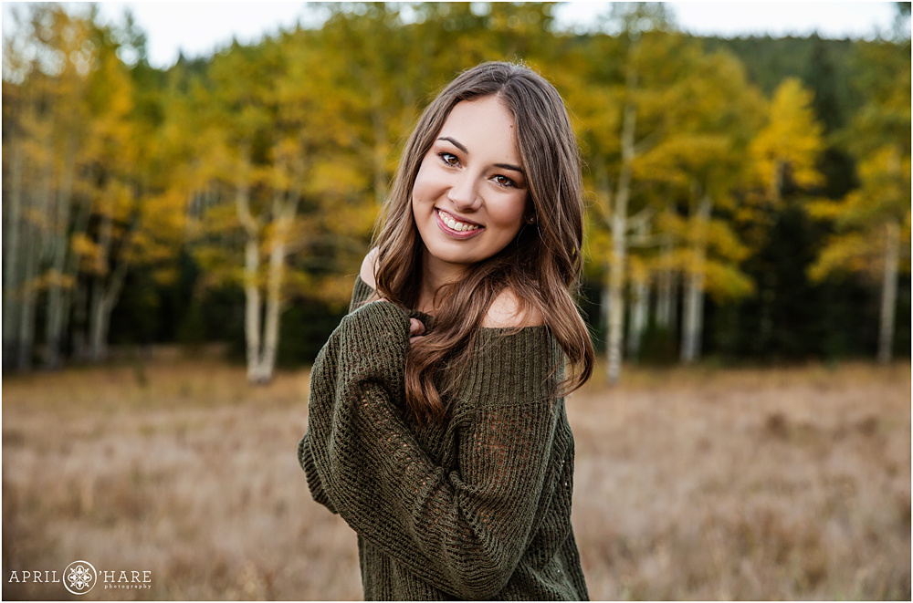 Beautiful High School Senior portrait with fall color backdrop Squaw Pass Road
