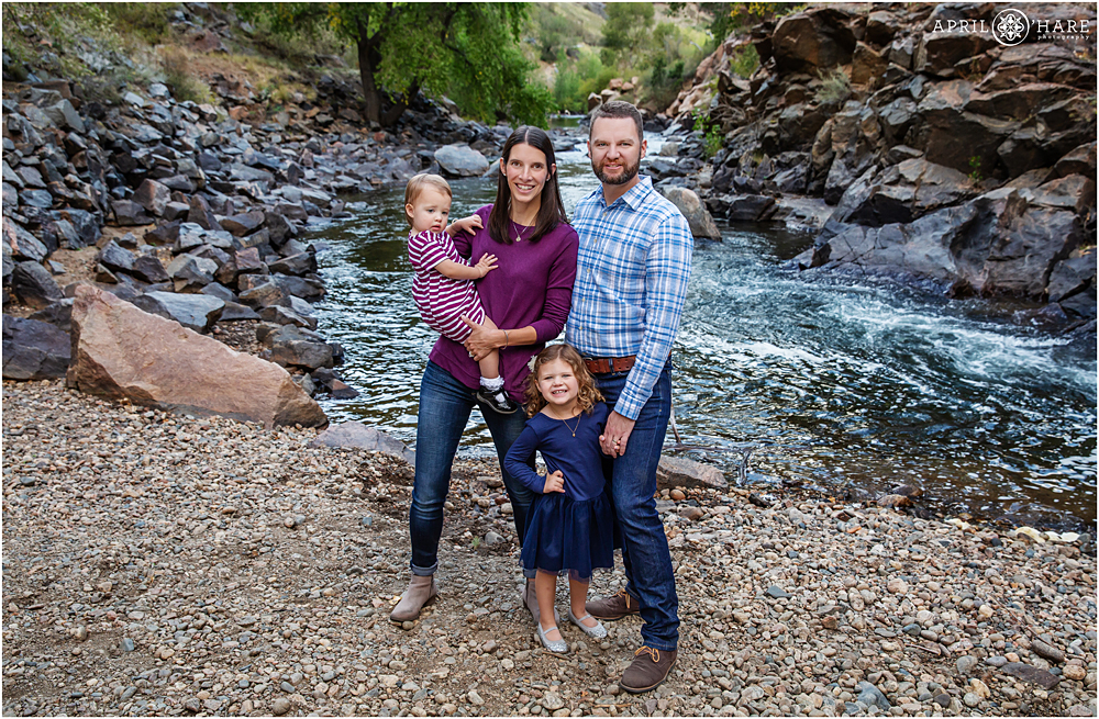 Beautiful Family photos next to Clear Creek at First Tunnel Walk in Golden Colorado