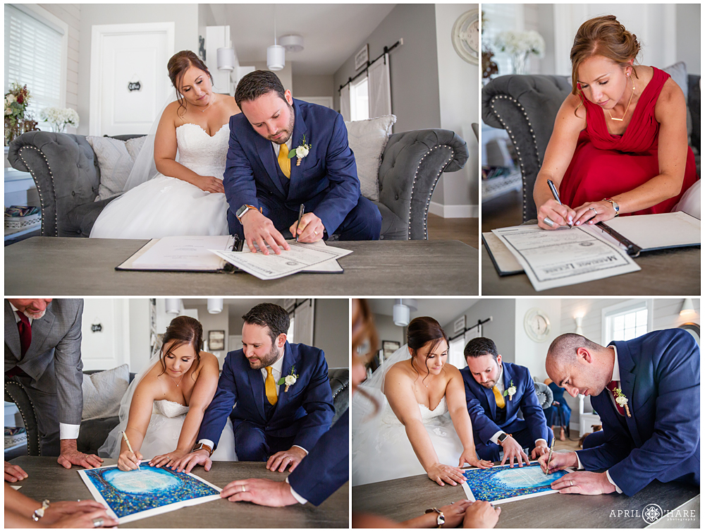 Signing marriage license and ketubah