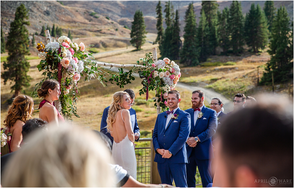 Happy moment during ceremony at Arapahoe Basin Ski Resort Wedding