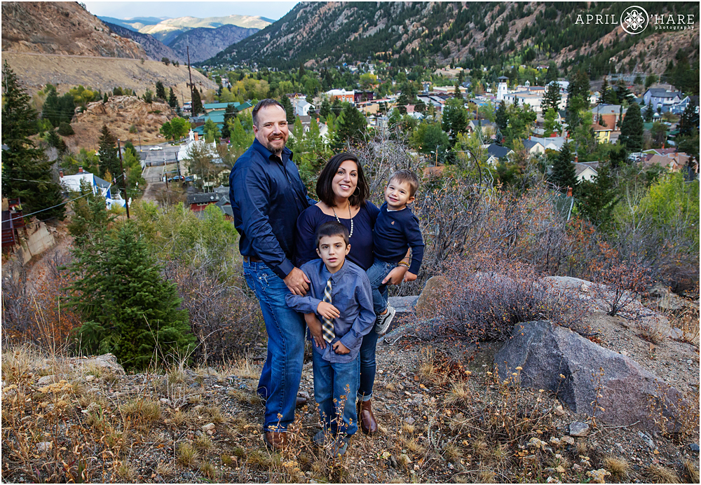 Family photo above Georgetown Colorado during fall color season