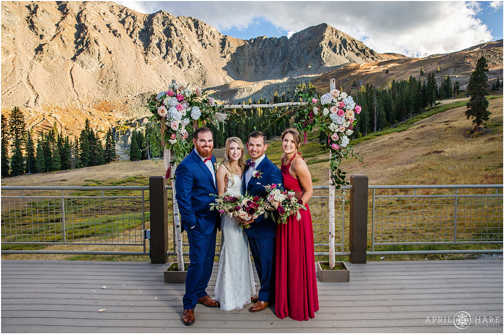 Wedding formal pictures with epic mountain backdrop at A-Basin