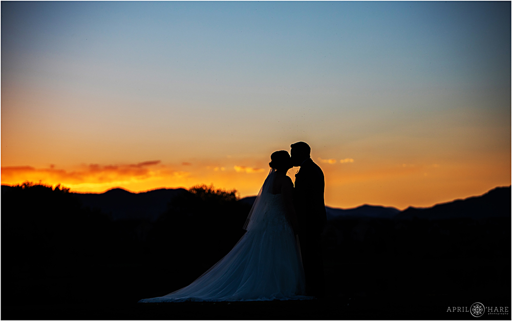 Sunset silhouette wedding portrait in Colorado