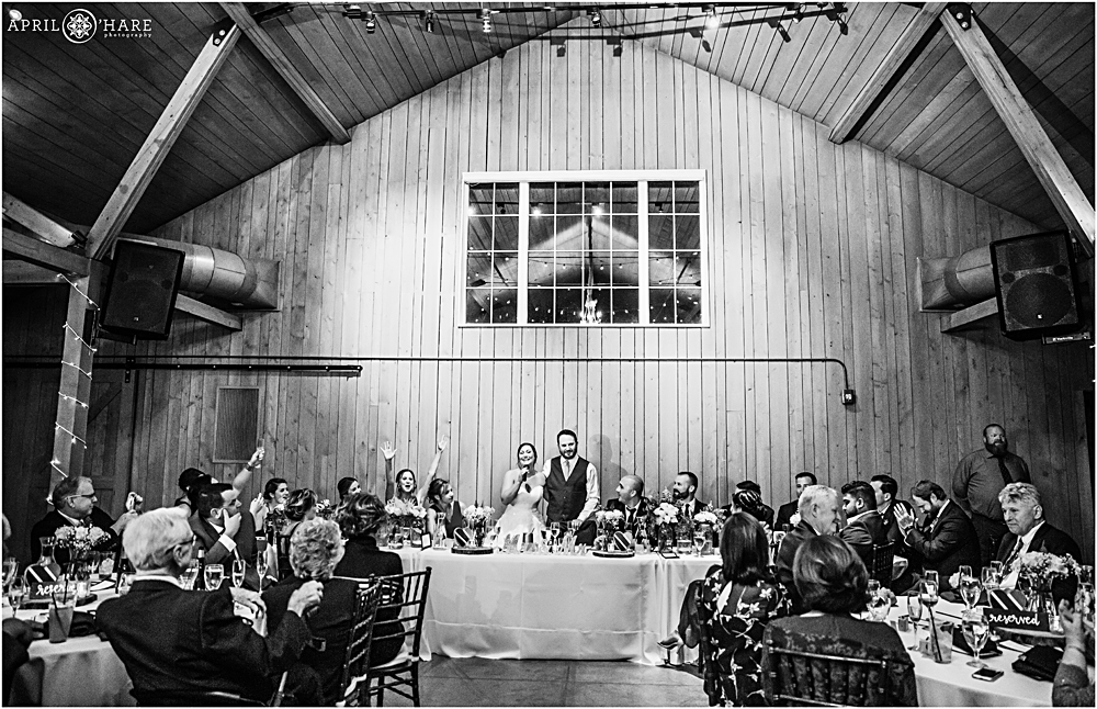 Bride and groom thank their guests Barn at Raccoon Creek