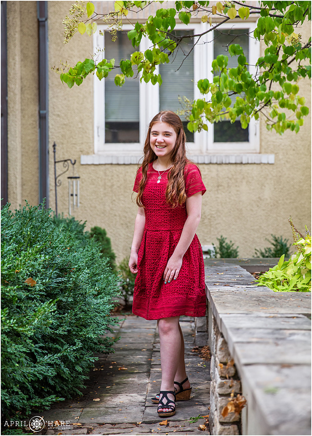 Bat Mitzvah Girl in a Red Dress at Temple Micah in Denver CO