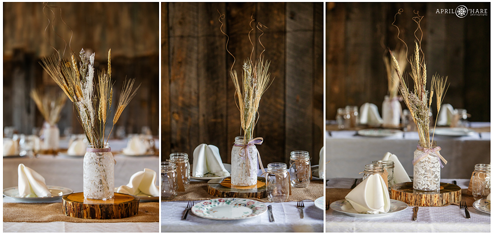Rustic Fall Dry Grasses Wedding Reception Table Decor in Colorado