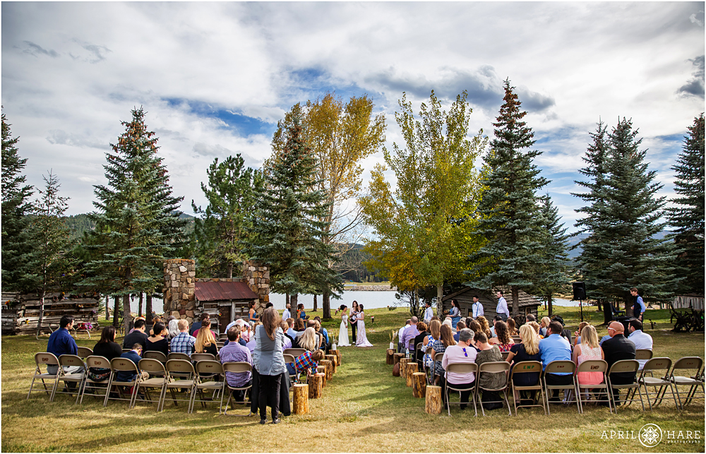 Gorgeous outdoor same sex wedding at The Barn at Evergreen Memorial Park in CO