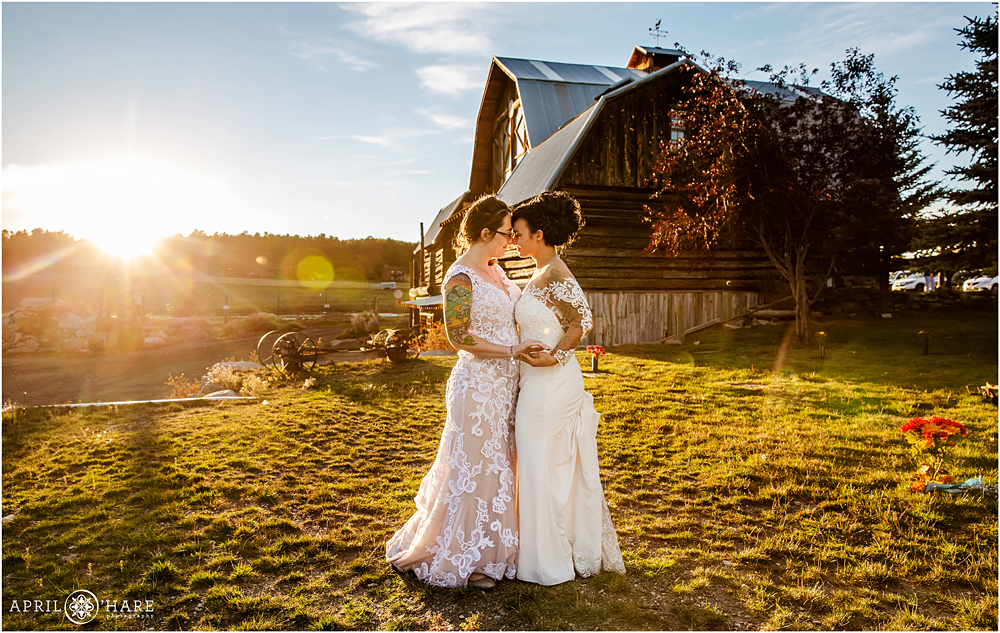 Gorgeous sunshine filled wedding portrait at The Barn at Evergreen Memorial Park