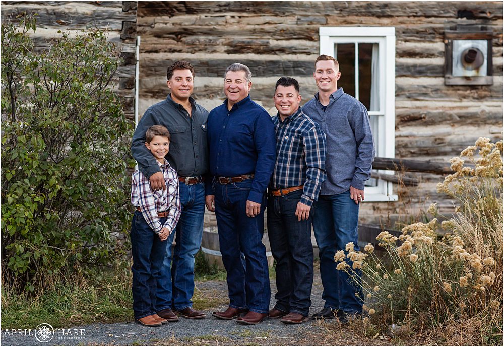 Just the men in the family pose for a photo at Clear Creek History Park in Golden