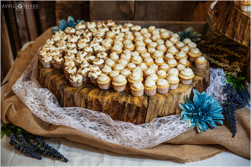 Mini cupcakes at a Colorado mountain rustic wedding in Evergreen