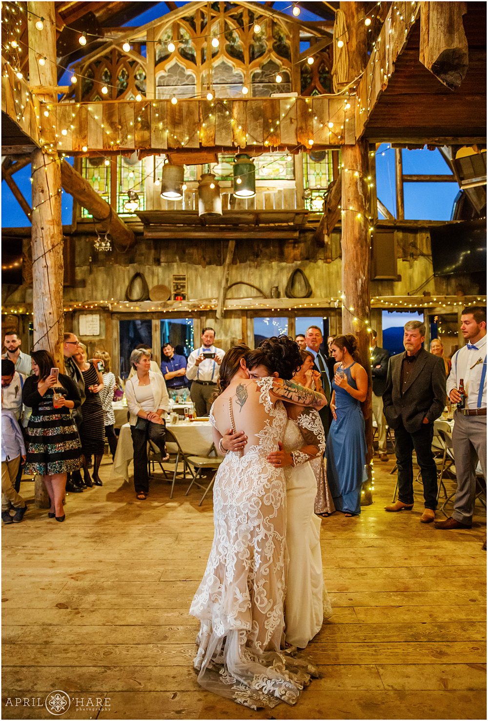 Beautiful romantic wedding photography inside the Barn at Evergreen Memorial Park in CO