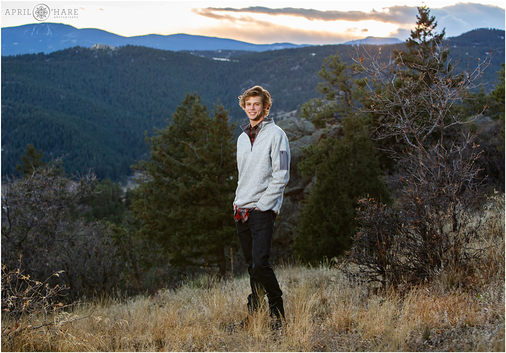 Mountain backdrop at Sunset Senior Portraits in Colorado