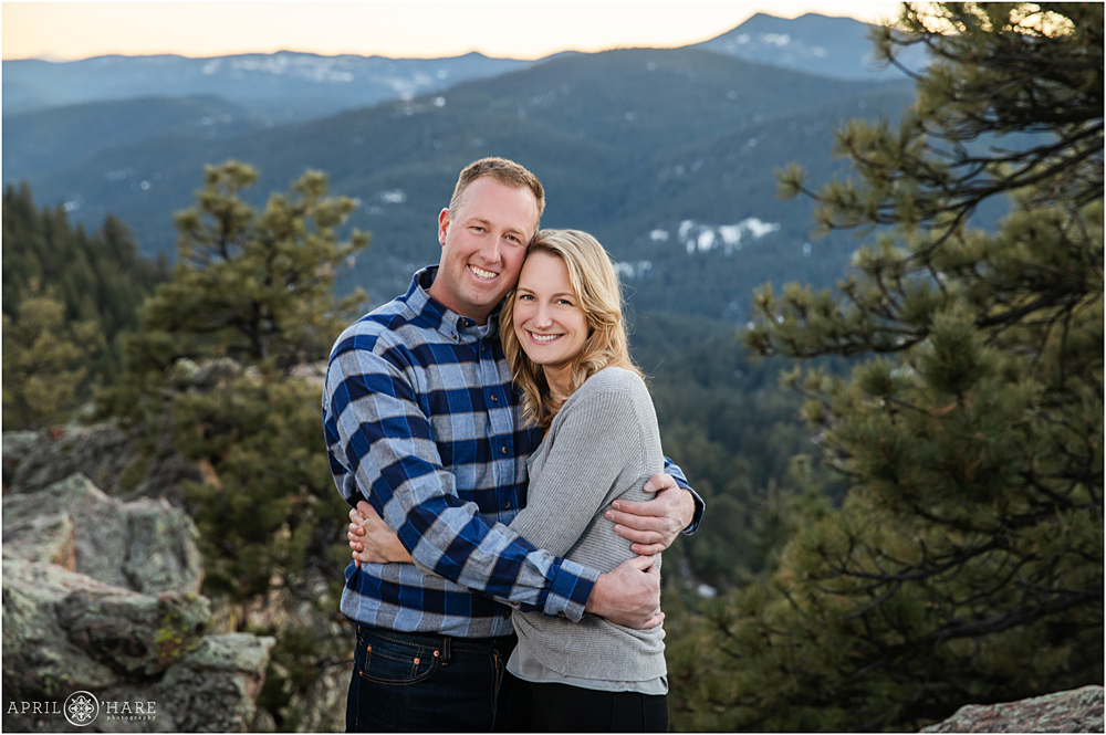 Sunset Family pictures with mountain view at Mount Falcon in Evergreen