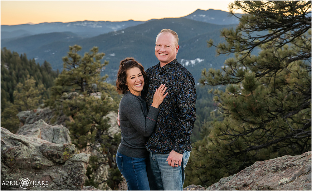 Sunset Family pictures with mountain view at Mount Falcon in Evergreen