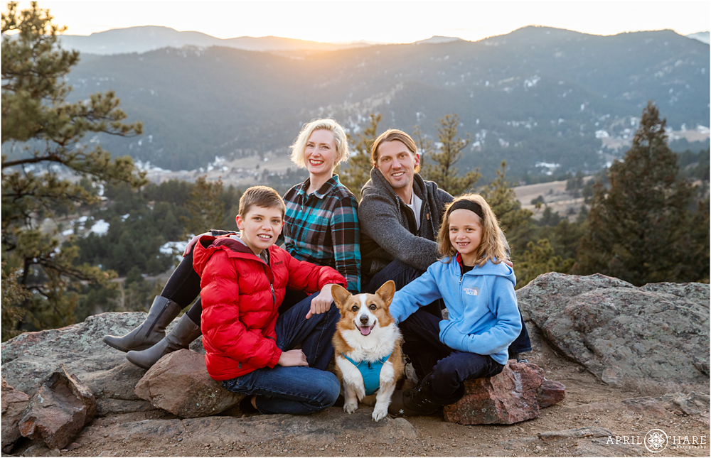 A beautiful mountain backdrop at Mount Falcon Evergreen Colorado Family Portrait
