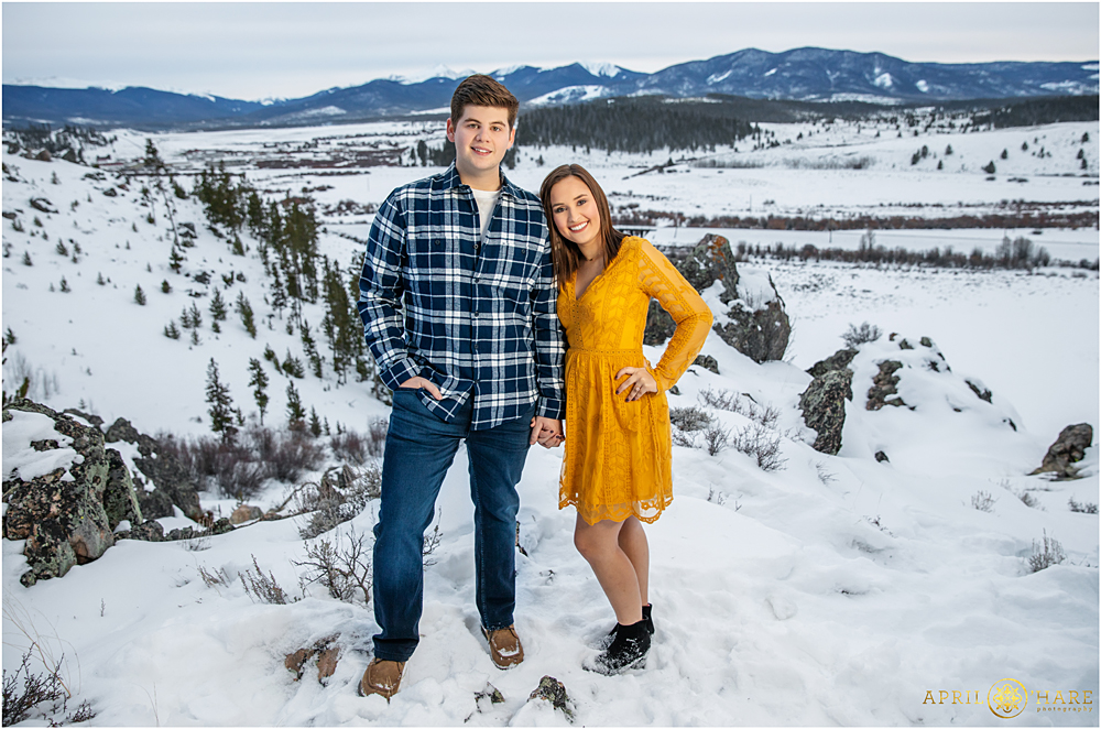 Cute couples portrait in the snow Grand County Colorado