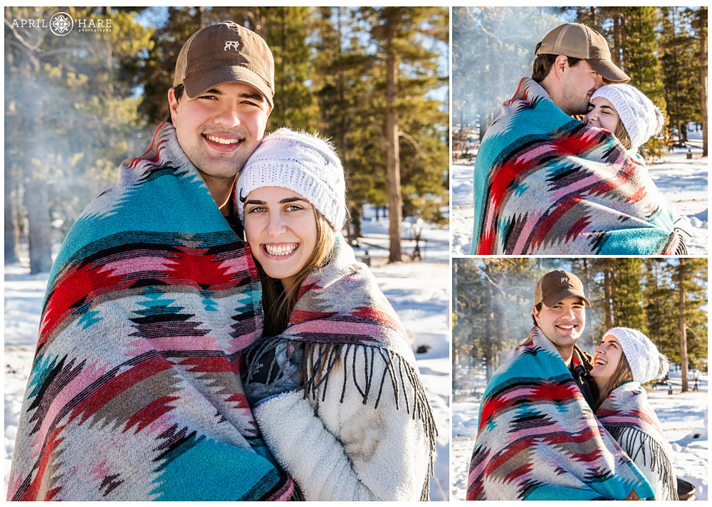 Winter proposal photography at Devil's Thumb Ranch in Colorado