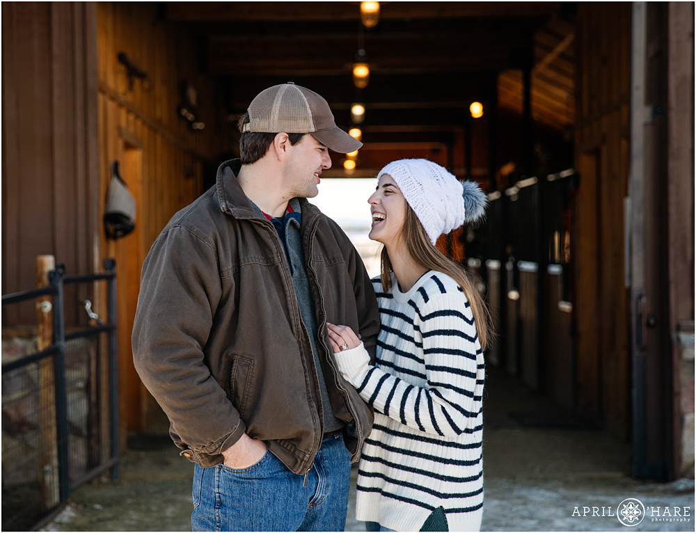 Happy moment during at surprise proposal photography session in Colorado