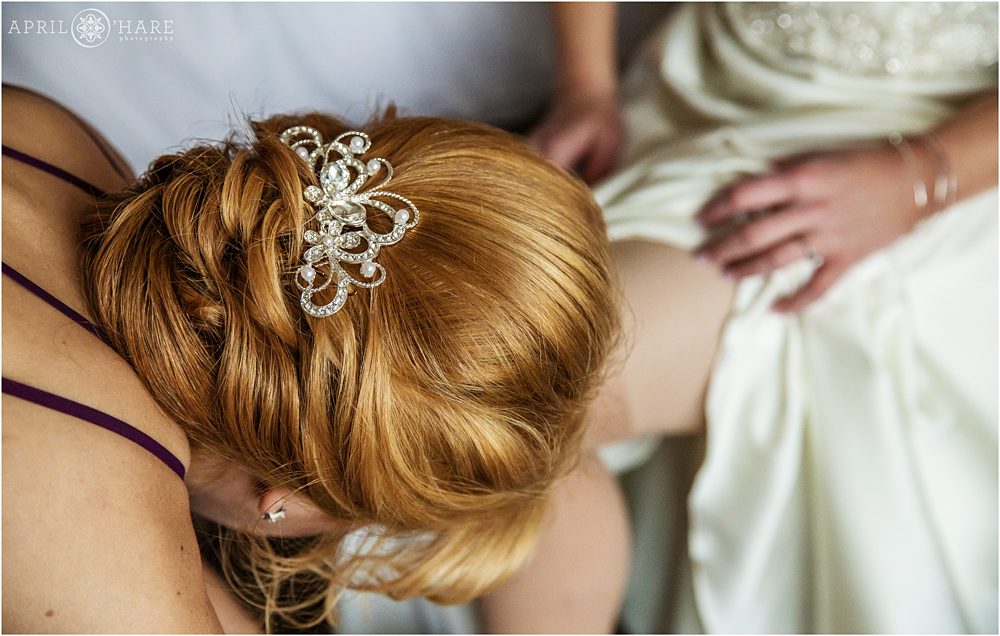Detail photo of bridesmaid's hair at a Boston winter wedding