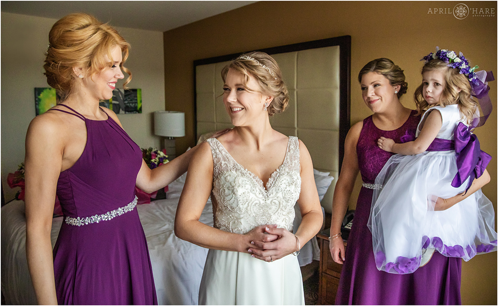 Bride with her sisters on her Boston Winter Wedding day