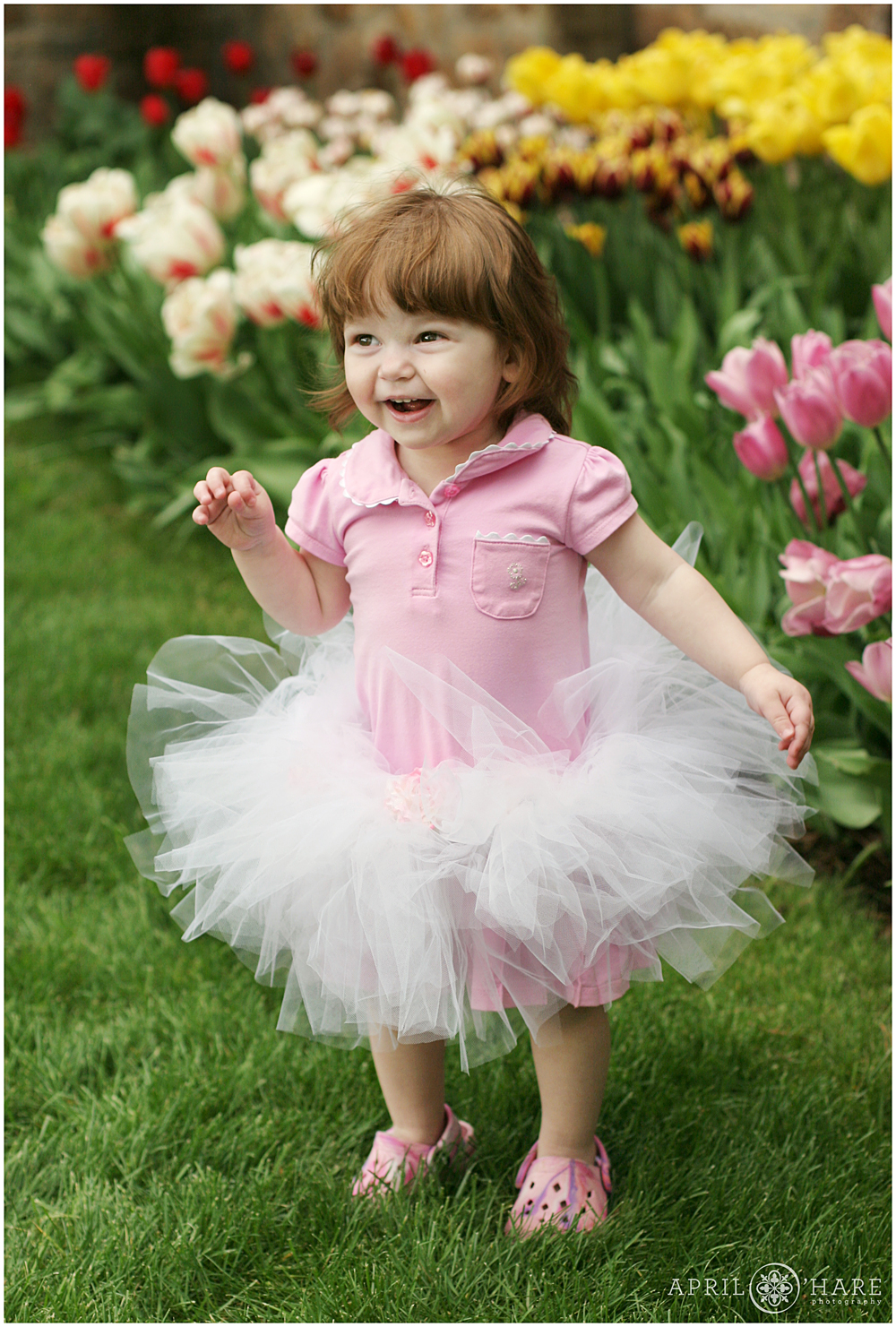 Little girl at Hudson Gardens during spring