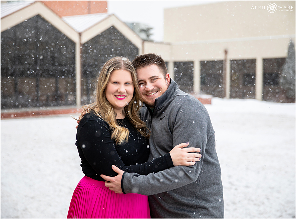 Portrait of a couple in the snow at a Bat Mitzvah Party