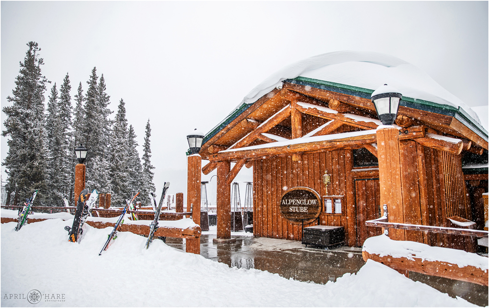 Alpenglow Stube Cabin Wedding Reception on Winter Day at Keystone Resort in Colorado
