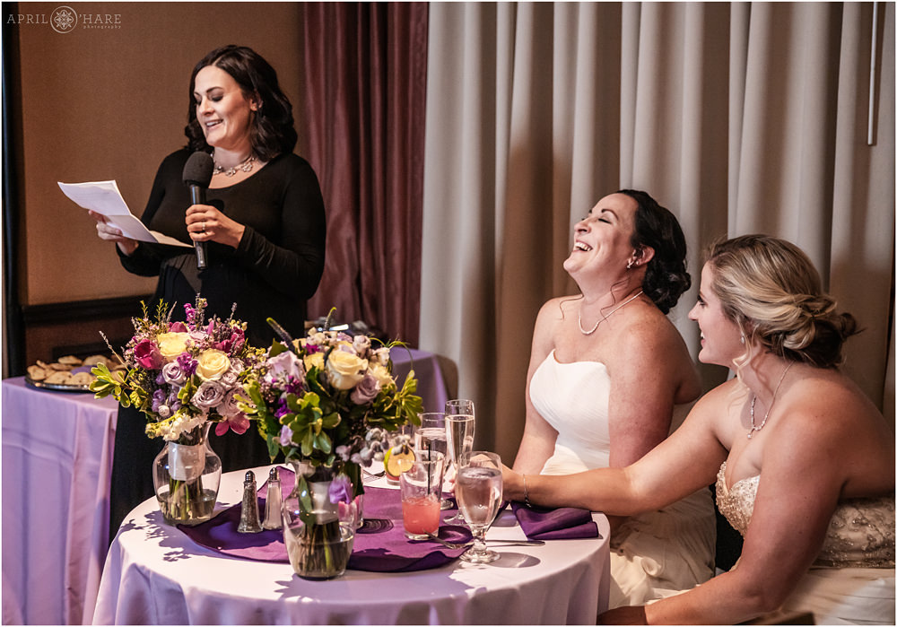 Bride's Sister says a Speech at their Colorado Wedding in Golden