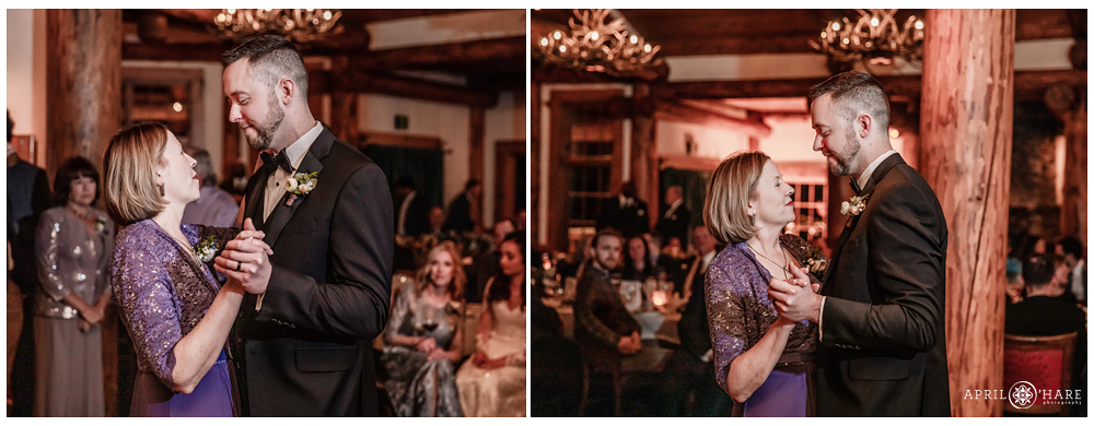 Groom dances with his mom at his Colorado destination wedding at Keystone