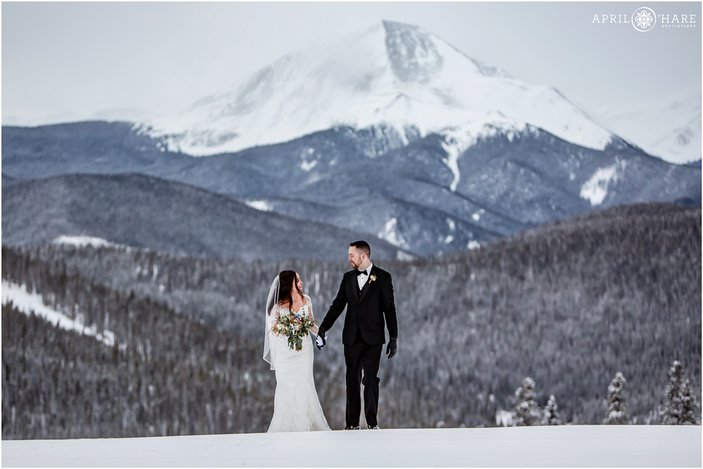 Snowy Colorado Destination wedding at Keystone with Epic mountain view