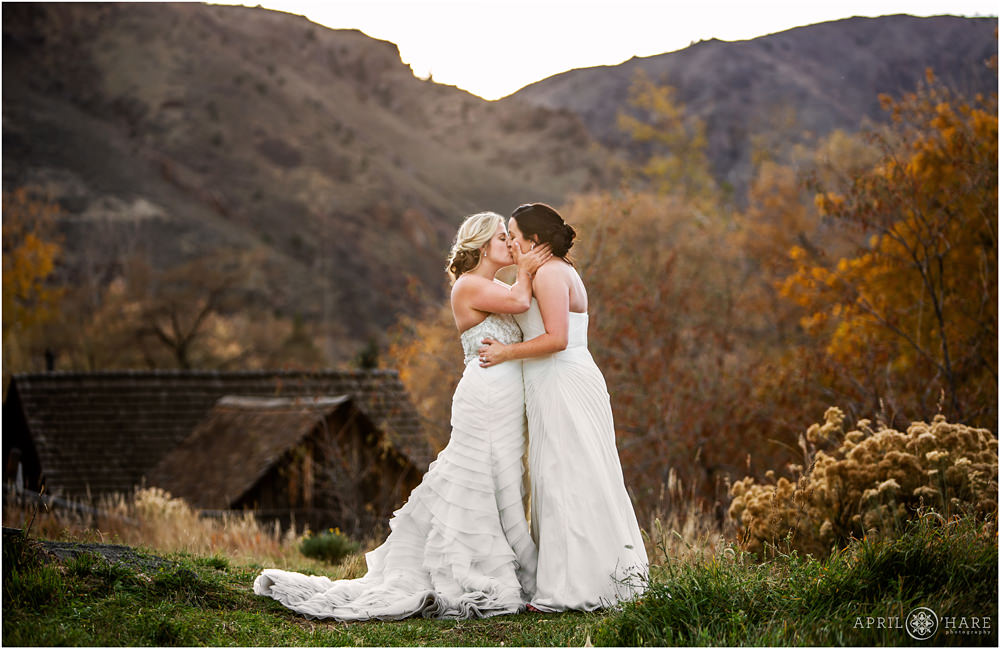 A beautiful fairy tale wedding photo romantic lesbian wedding photo in Colorado