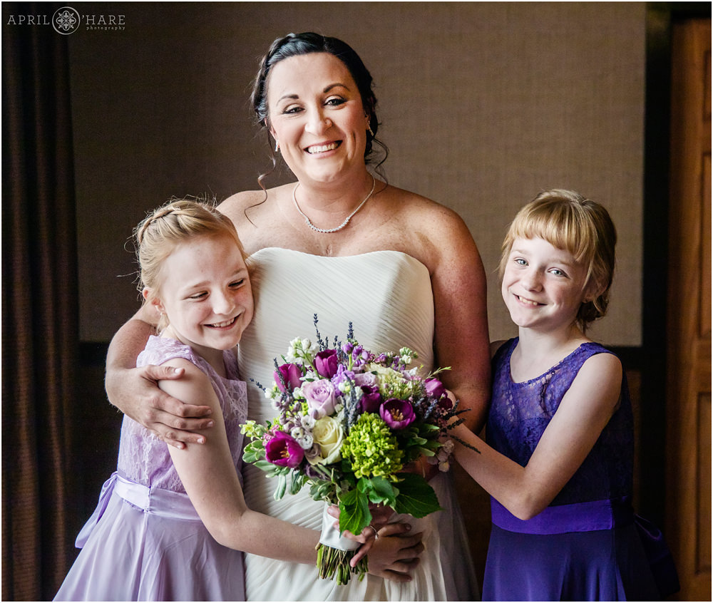 Bride with her twin daughters at Golden Hotel in Colorado