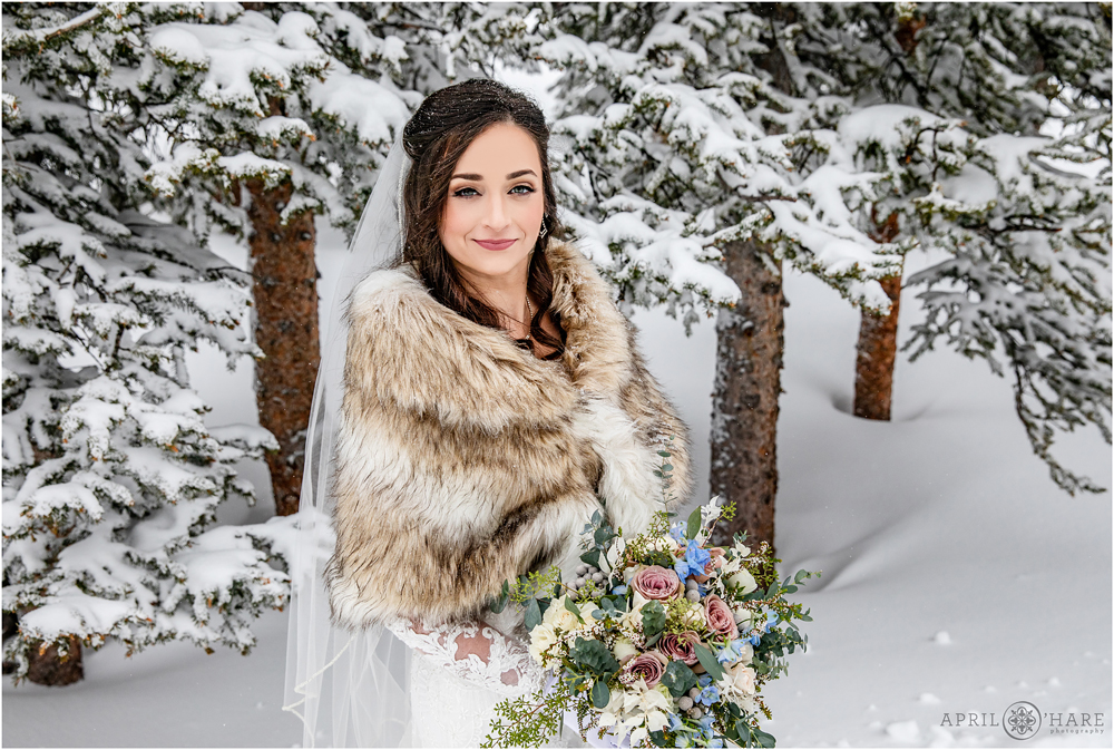 Gorgeous Colorado Winter Bride Outdoor Portrait at Keystone Resort