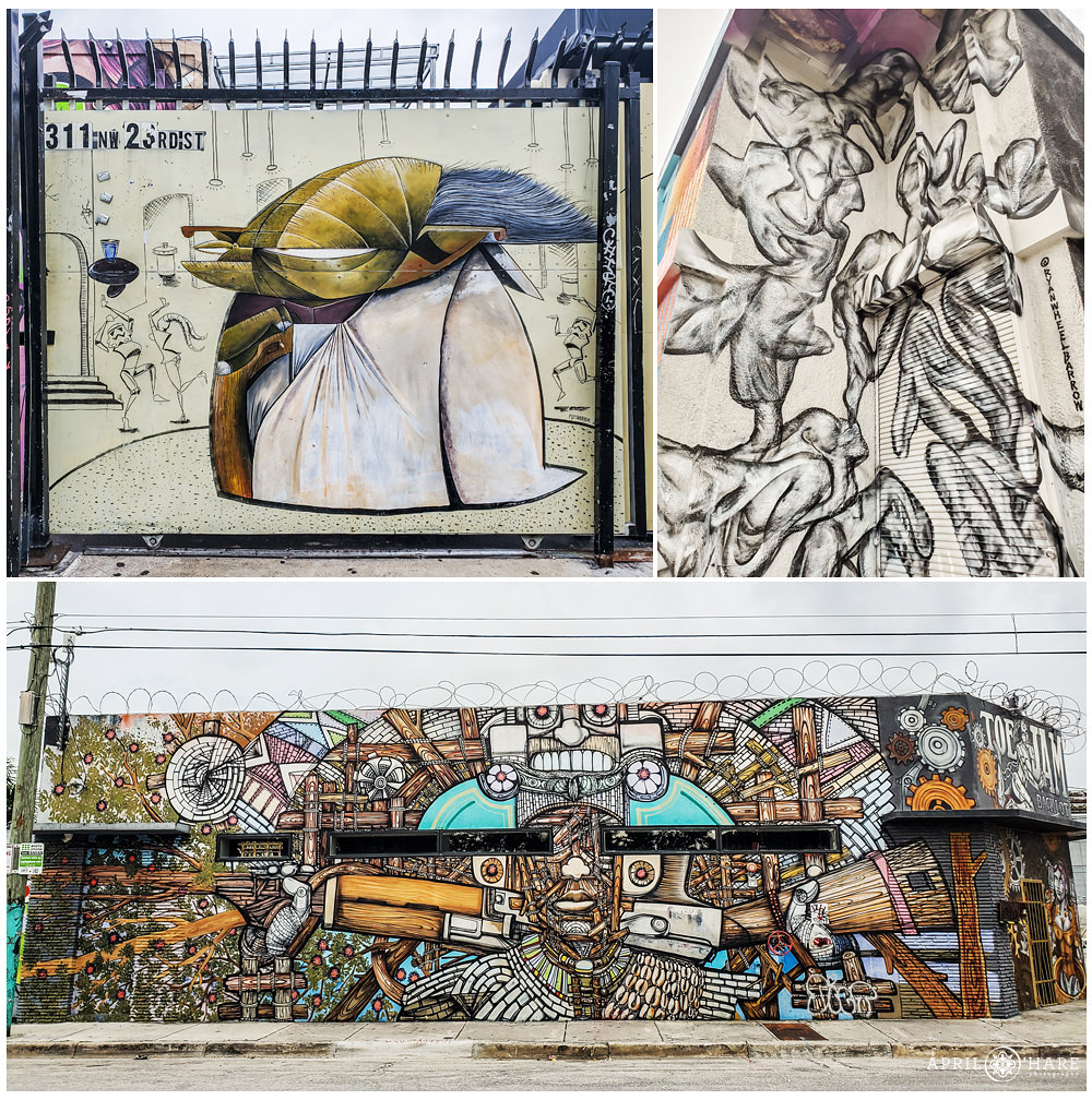 Photo collage of some neat wall art found in Wynwood Miami