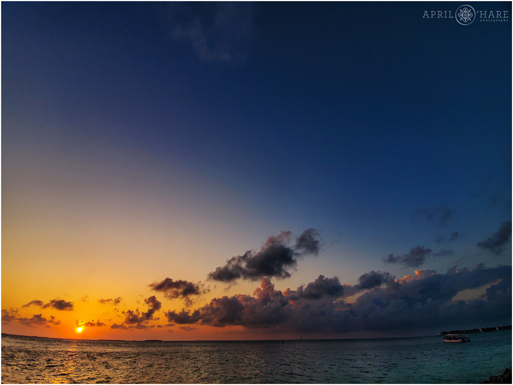 Beautiful blue and orange sunset from Fort Zachary Taylor State park in Key West Florida