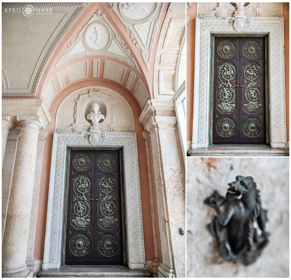 Photo collage of intricate details from a doorway inside the Vizcaya Museum and Gardens in Miami
