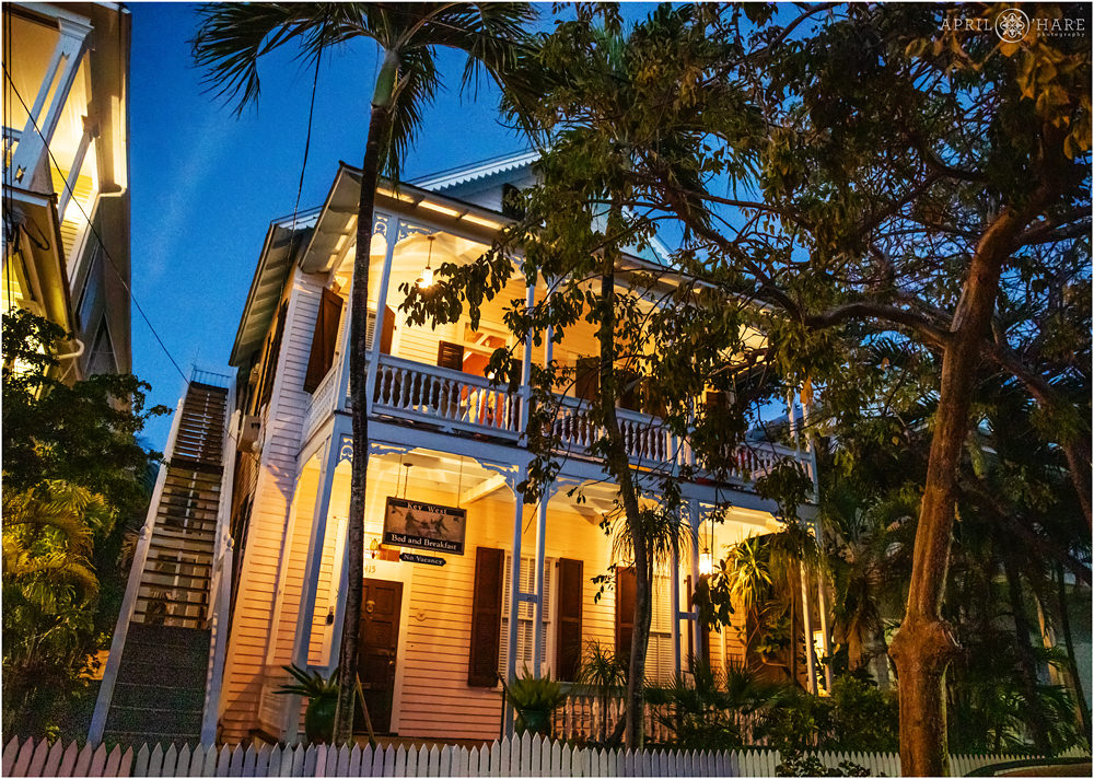 Key West Bed and Breakfast Victorian House at Dusk in Florida Keys