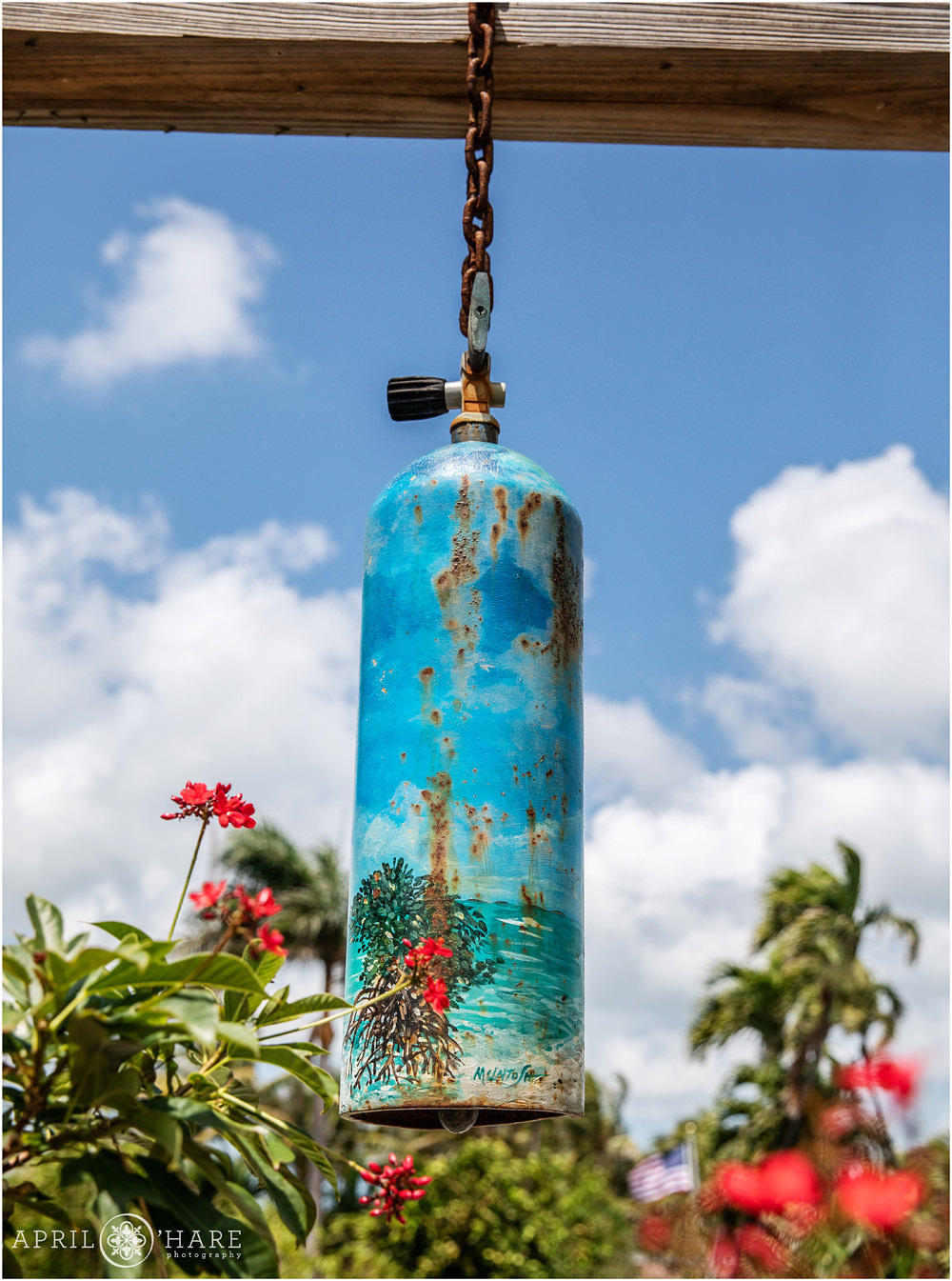 Neat old painted scuba diving tank turned into a chime