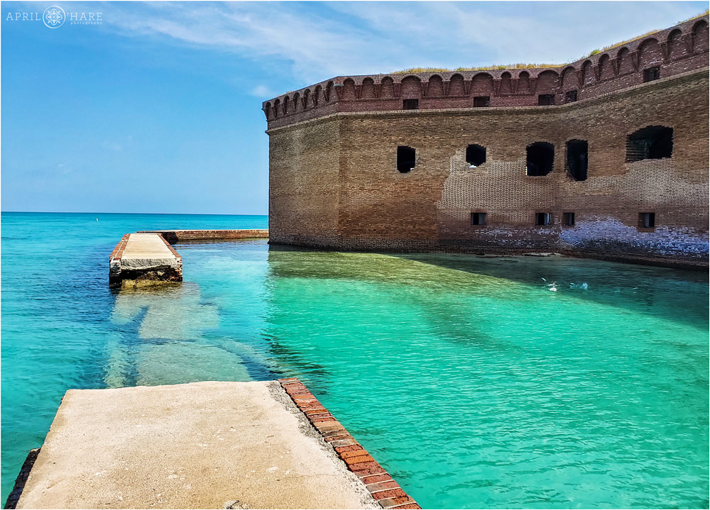 View of the broken path along the moat at Dry Tortugas National Park in Florida