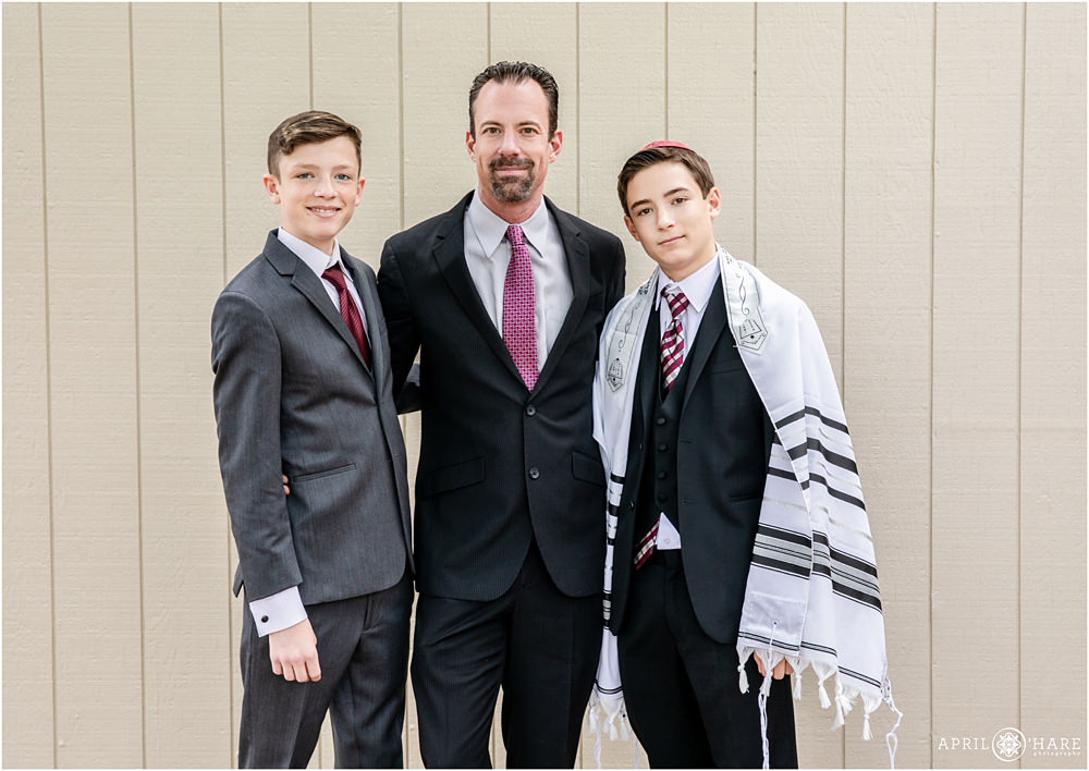 Dad with his two sons at Lakewood Colorado Bar Mitzvah