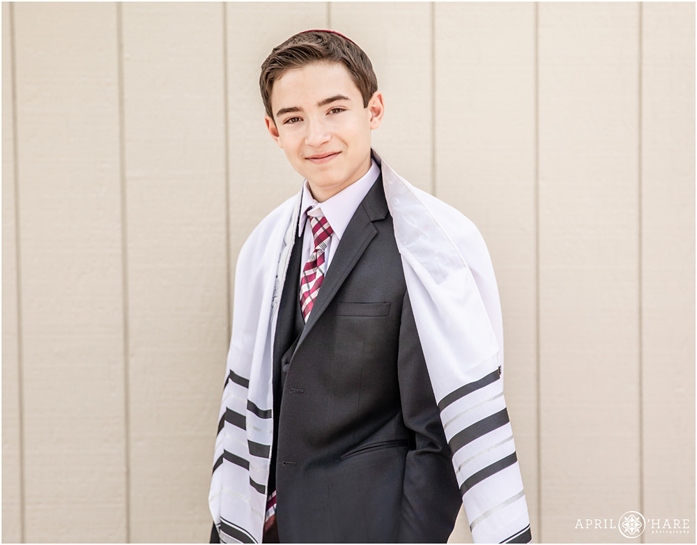 Portrait of a young man on the day of his Bar Mitzvah in Colorado