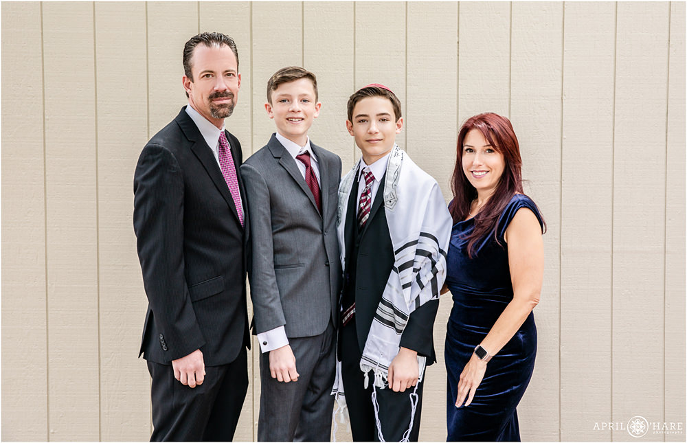 A young Jewish family on the day of their son's bar mitzvah in Colorado